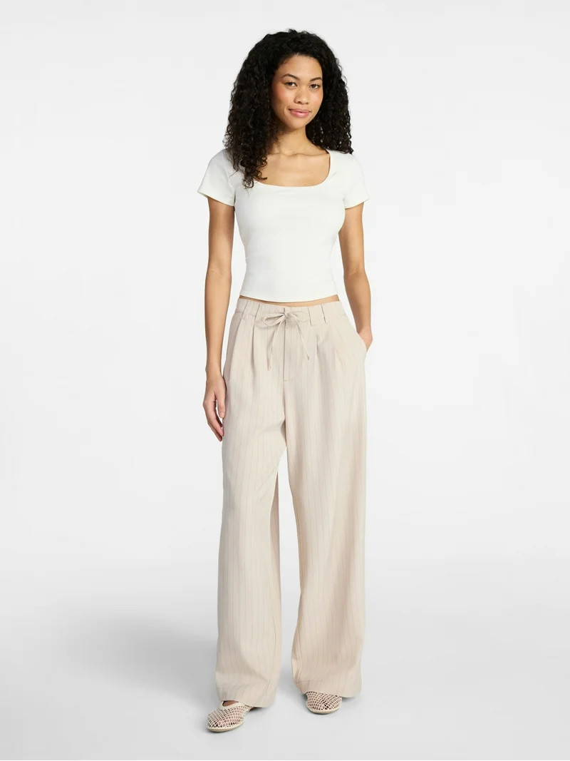 No Boundaries Pleated Trousers with Piping, 30" Inseam, Women's XXS-XXL | Walmart (US)