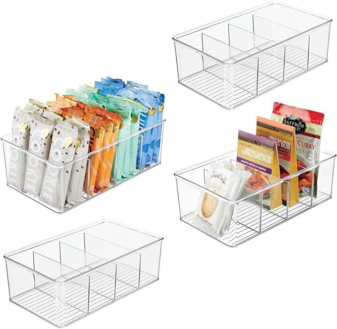 mDesign Plastic Food Storage Organizer Bin Box Container - 4 Compartment Holder for Packets, Pouc... | Amazon (US)