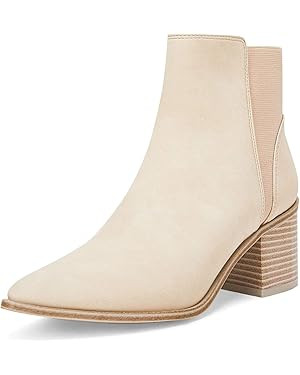 Coutgo Womens Pointed Toe Ankle Boots Elastic Chunky Block Stacked Mid Heel Slip On Chelsea Booti... | Amazon (US)