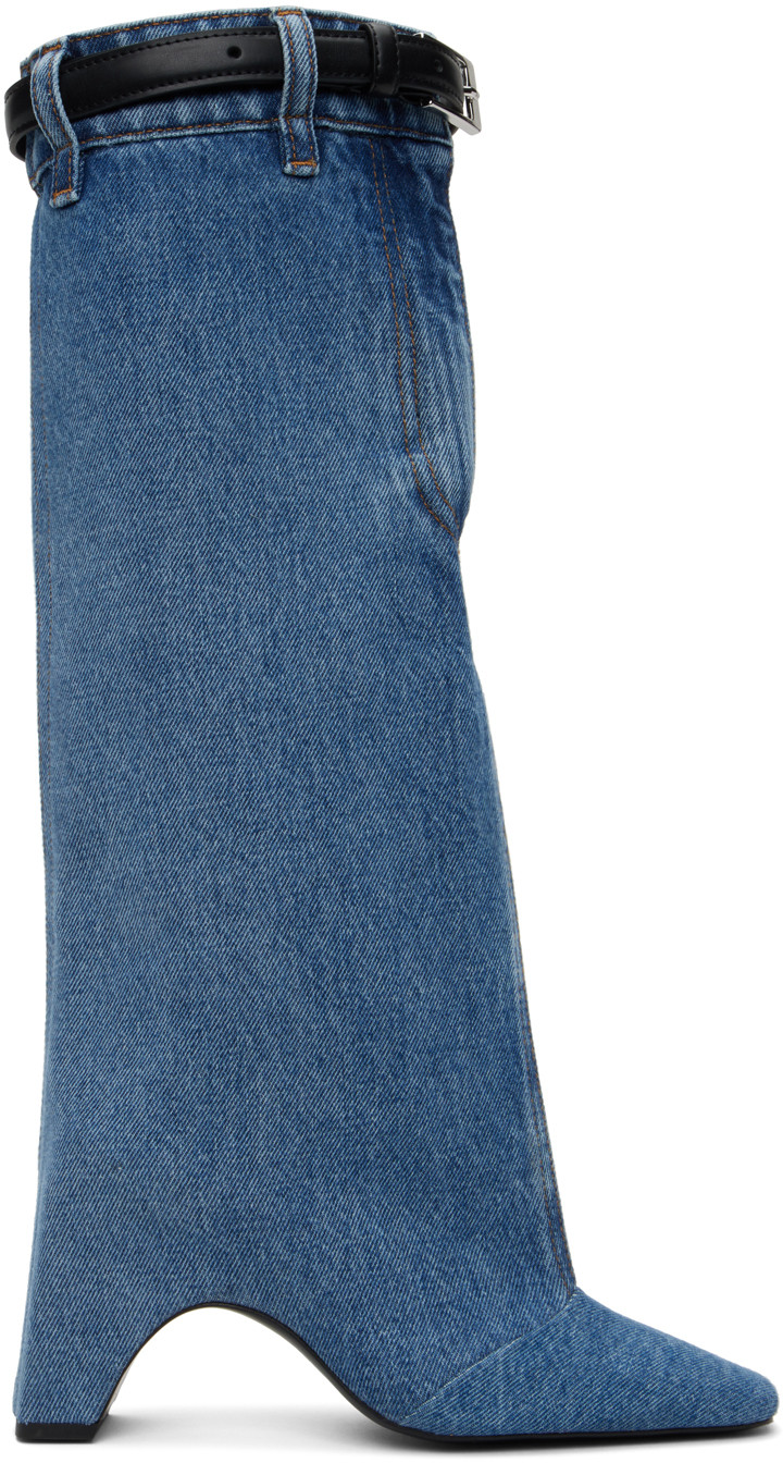 Coperni Blue Denim Open Knee Bridge Boots | SSENSE