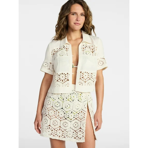 Time and Tru Women's and Women's Plus Size Palm Crochet Coverup Top, Sizes XS-3X | Walmart (US)