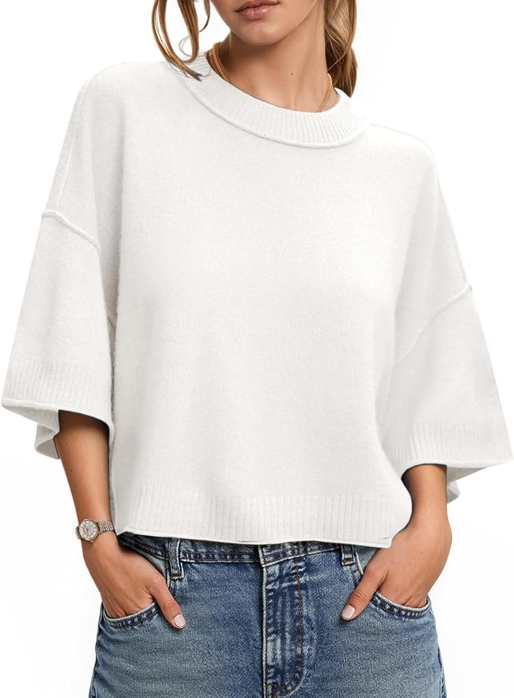 Womens Sweaters Spring Summer Tops Short Sleeve Lightweight 2026 Trendy Casual Crewneck Knit Busi... | Amazon (US)