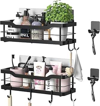 Carwiner Shower Caddy Bathroom Shelf 2-Pack, Basket with 8 Hooks for Hanging Shampoo Conditioner,... | Amazon (US)