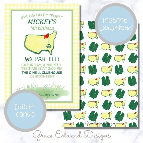 Yellow Watercolor Masters Golf Party Invitation  Editable | Etsy | Etsy (US)