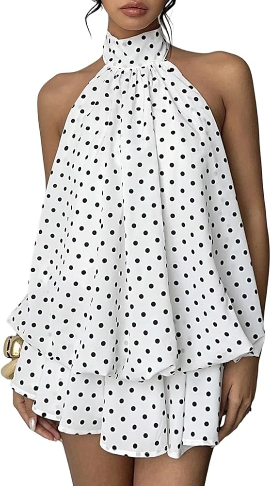 Famnbro Women Chiffon Dress Sleeveless Halter Neck Backless Ruffle Flowy Mini Sexy Summer Party W... | Amazon (US)