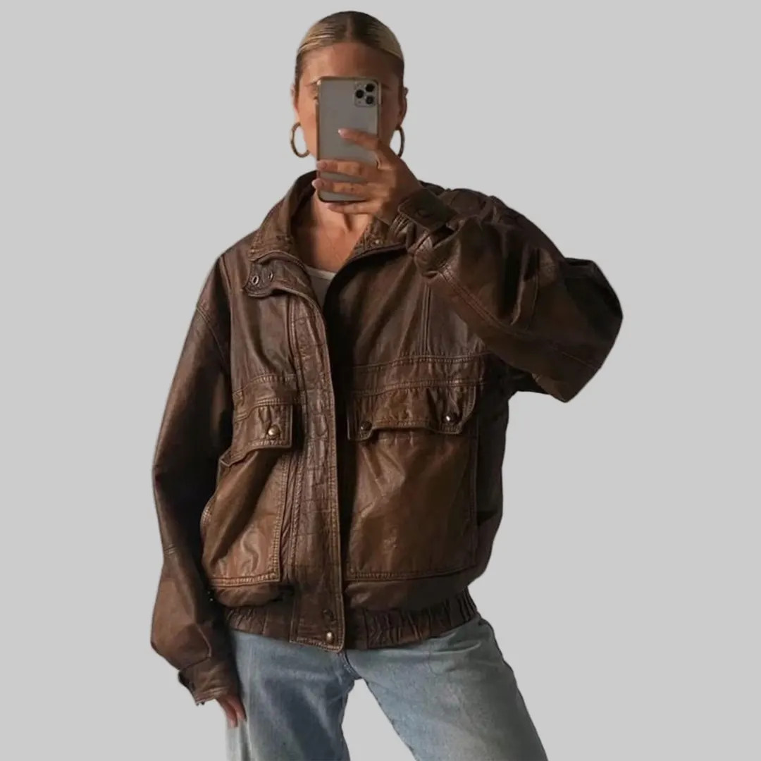1980s Oversized Retro Brown Leather Jacket: Vintage Handmade Lambskin Coat - Etsy | Etsy (US)