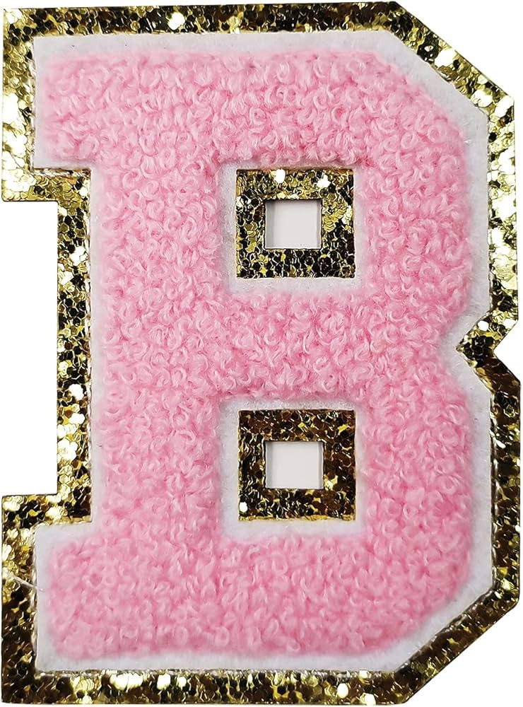 Zogify Iron on Letter Patches Gold Glitters & Pink Chenill,3 PCS Varsity Initial Patches,Adhesive... | Amazon (US)
