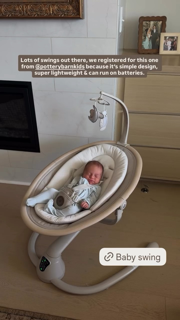 Lots of swings out there, we registered for this one from @potterybarnkids because it’s simple design, super lightweight & can run on batteries.
