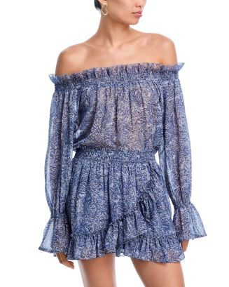 AQUA Metallic Print Off Shoulder Boho Top - Exclusive  | Bloomingdale's Women | Bloomingdale's (US)