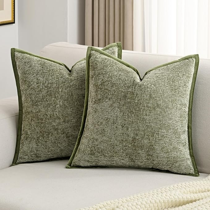 FUTEI Sage Green Chenille Throw Pillow Covers 18x18 Inch Set of 2,Soft Cozy Bound Edge Design Cus... | Amazon (US)