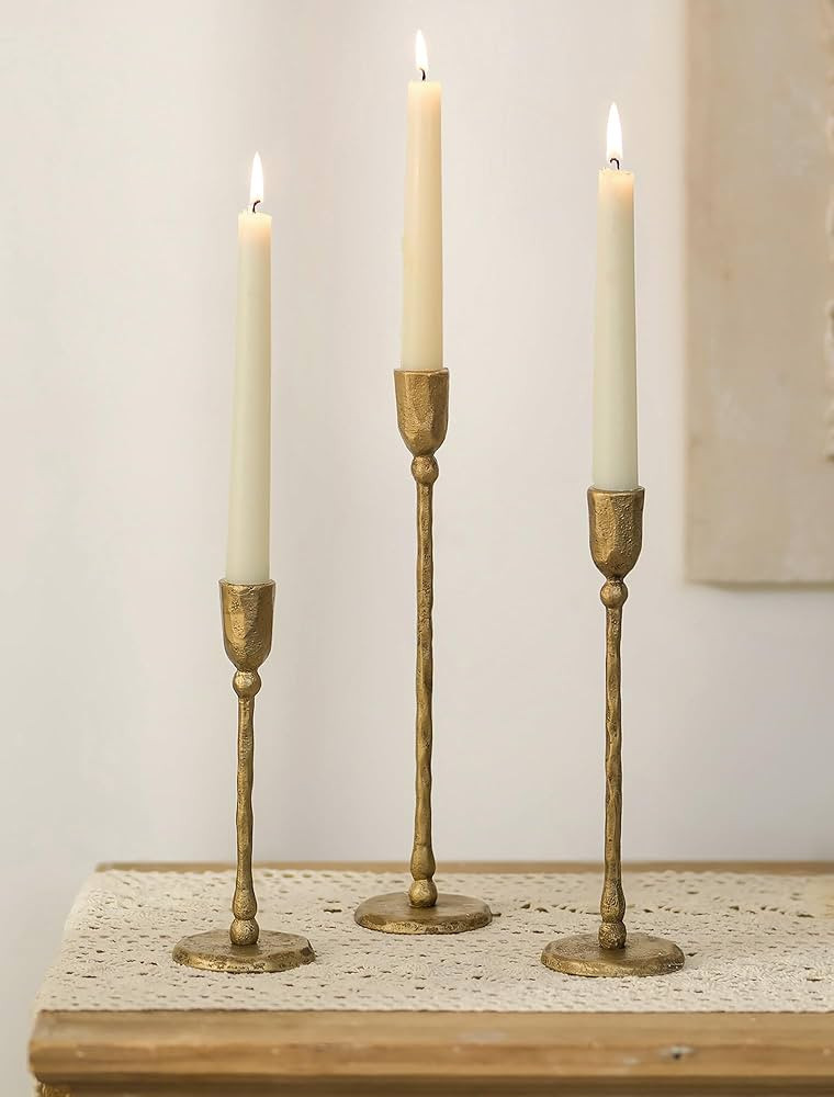 NUPTIO Iron Taper Candle Holders: Antique Brass Candlestick Holder for Thanksgiving Christmas Par... | Amazon (US)