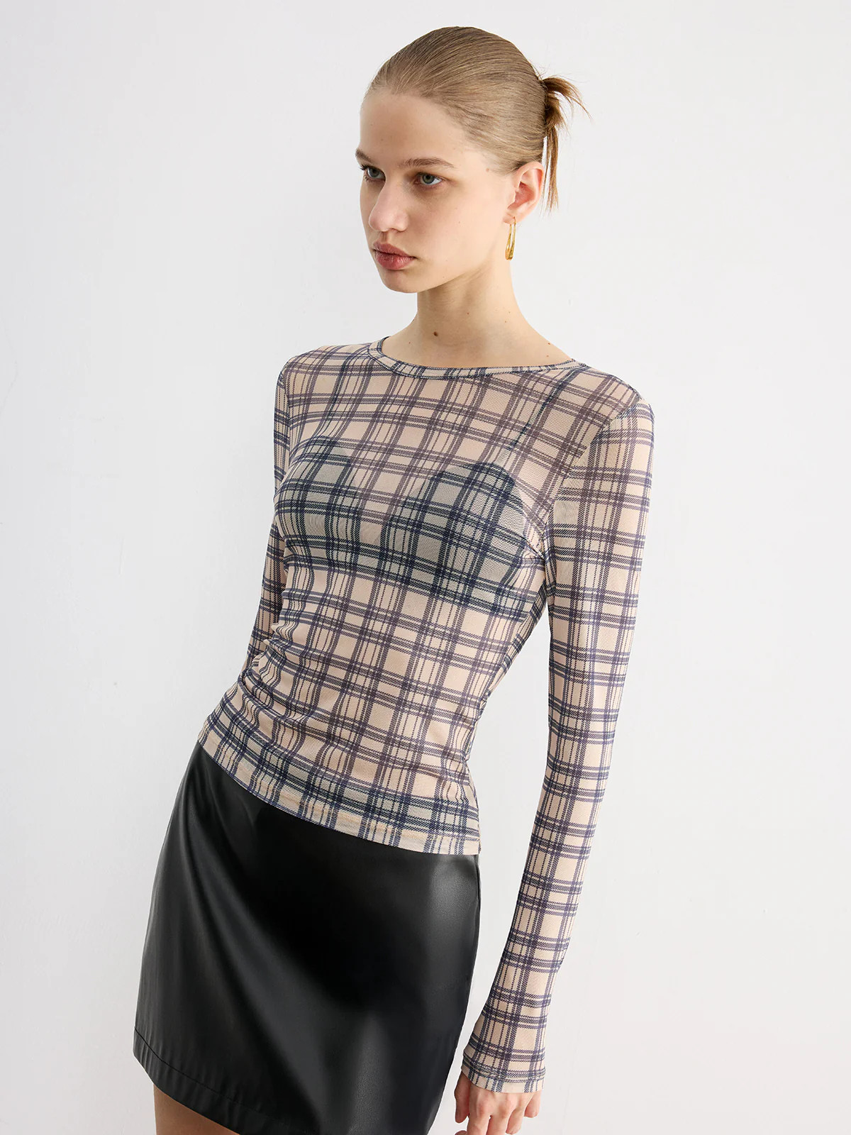 Plaid Sheer Long Sleeve Top | Commense