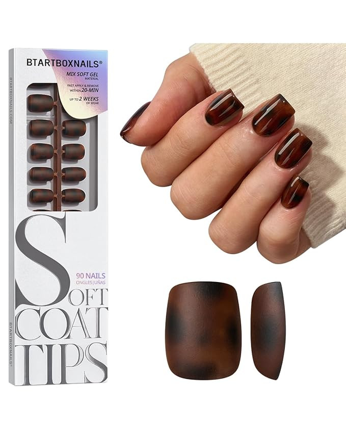 BTArtboxnails SOFTCOATTIPS Press On Nails - Tortoiseshell Extra Short Square Press On Nails, 90Pc... | Amazon (US)