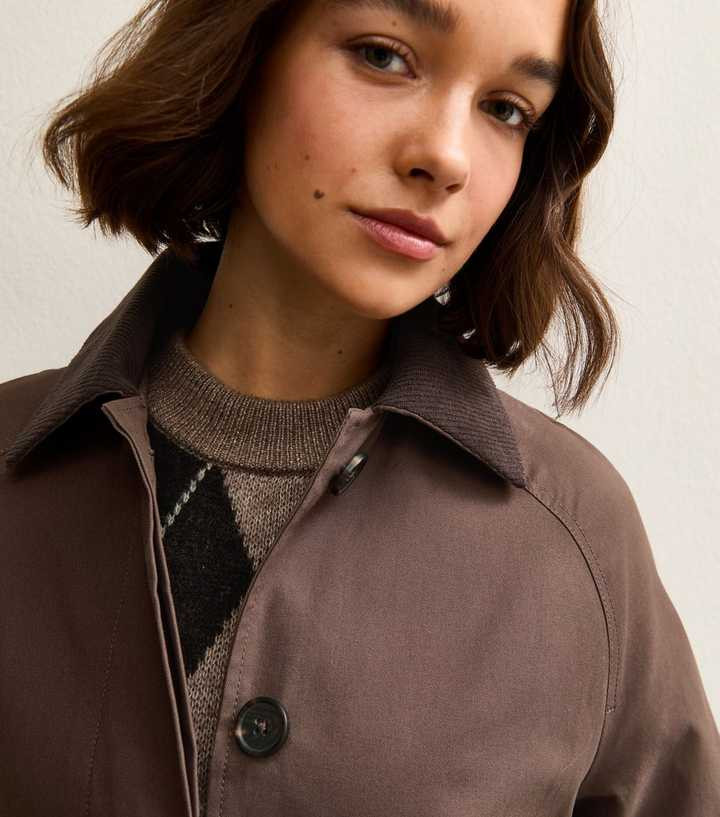 Dark Brown Contrast Collar Trench Coat | New Look | New Look (UK)