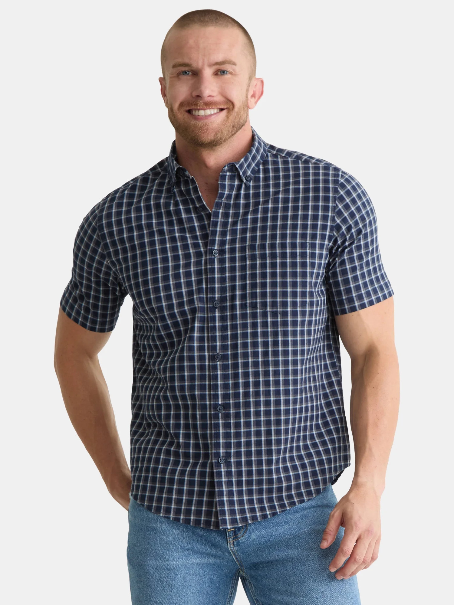 George Men's & Big Men's Button-Up Poplin Shirt with Short Sleeves, Sizes S-3XL | Walmart (US)