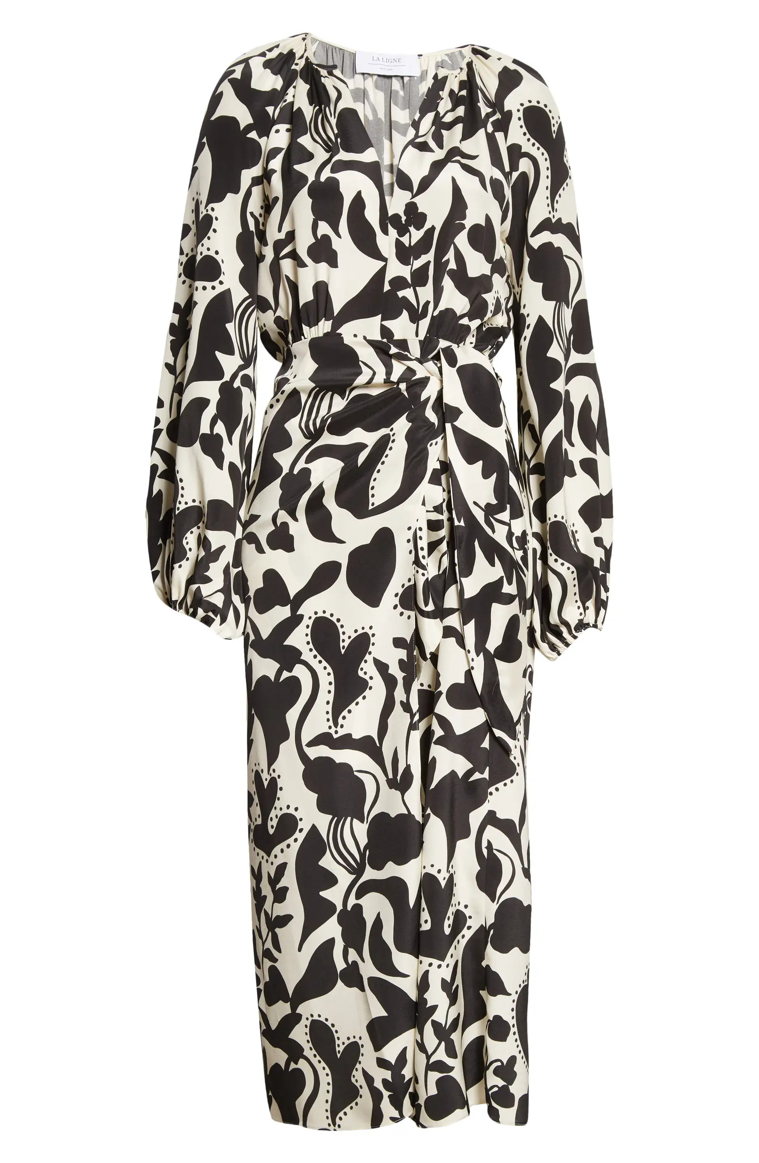 Print Long Sleeve Cotton & Silk Side Tie Dress | Nordstrom