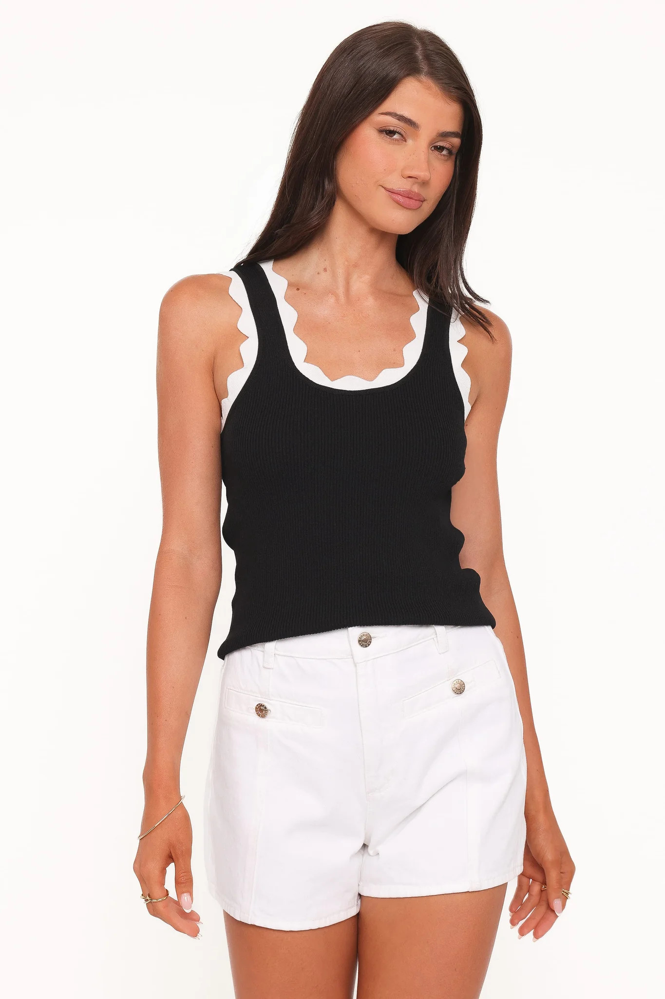 Johnson Scalloped Trim Tank - Black White | Petal & Pup (US)