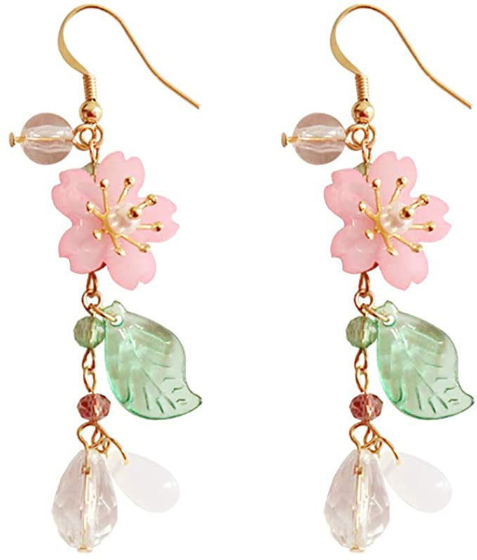 DOUBNINE Pink Flower Earrings Dangle Cherry Blossoms Sakura Floral Teardrop Butterfly Fairy Leaf ... | Amazon (US)