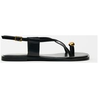 Zara - Flat Sandals With Metallic Detail - Black - 10 - Woman | Zara US