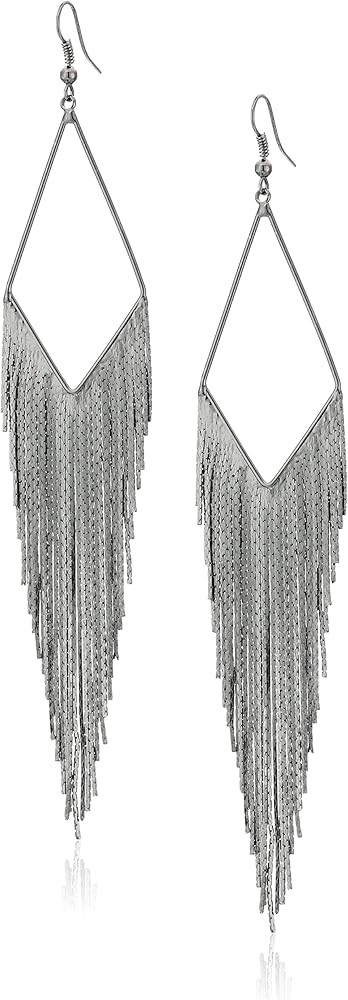 Amazon.com: GUESS "Basic" Hematite Fringe Linear Drop Earrings: Clothing, Shoes & Jewelry | Amazon (US)