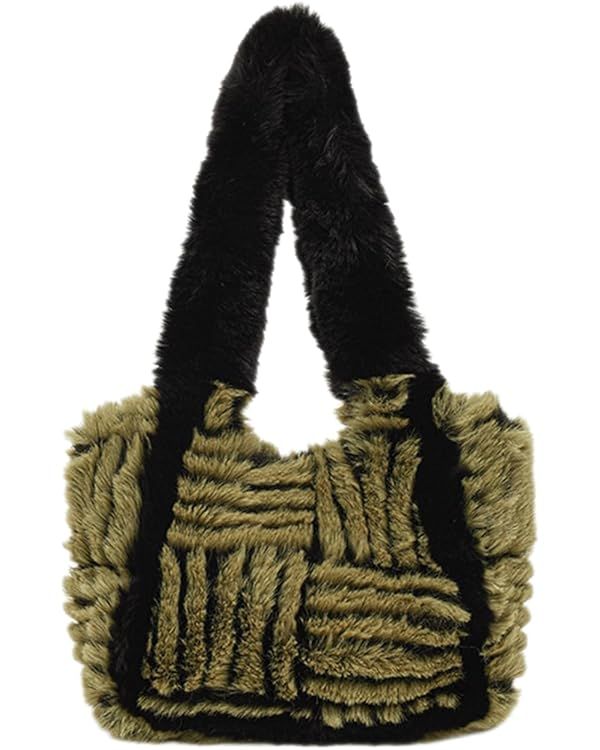Furry Tote Bag, Fluffy Shoulder Bag Y2K Purse Faux Fur Bag for Women | Amazon (US)