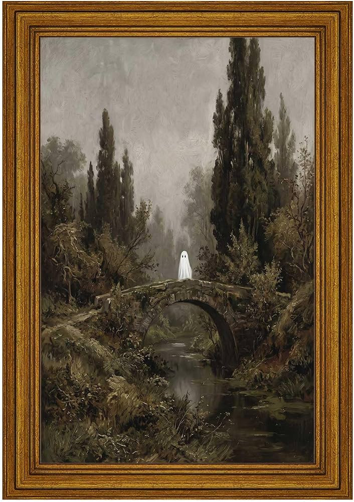 Amazon.com: Golden Framed Raised Vintage Halloween Wall Art Lonely Little Ghost Standing On Ancient Stone Bridge Posters Spooky Autumn Decor Prints For Home Bedroom Dorm Wall Decor 12x16in Golden Framed Raised: Posters & Prints | Amazon (US)