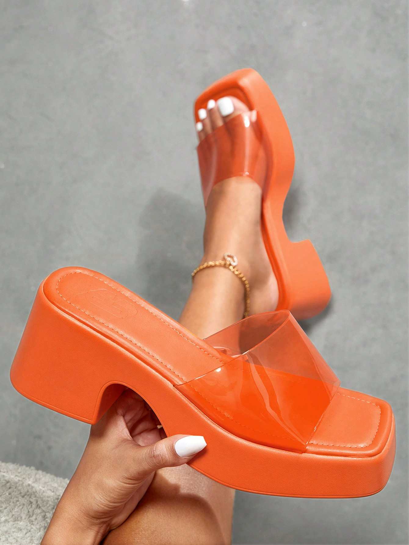 CUCCOO SZL Woman Shoes Minimalist Thick Sole Single Band Fashion Summer Orange Wedge Slide Sandal... | SHEIN