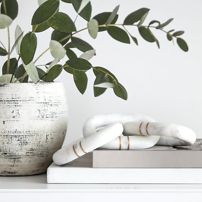 13" White Marble Chain Link Decor with Brass Detail - Handcrafted Marble Decor, Chain Decor, Deco... | Amazon (US)