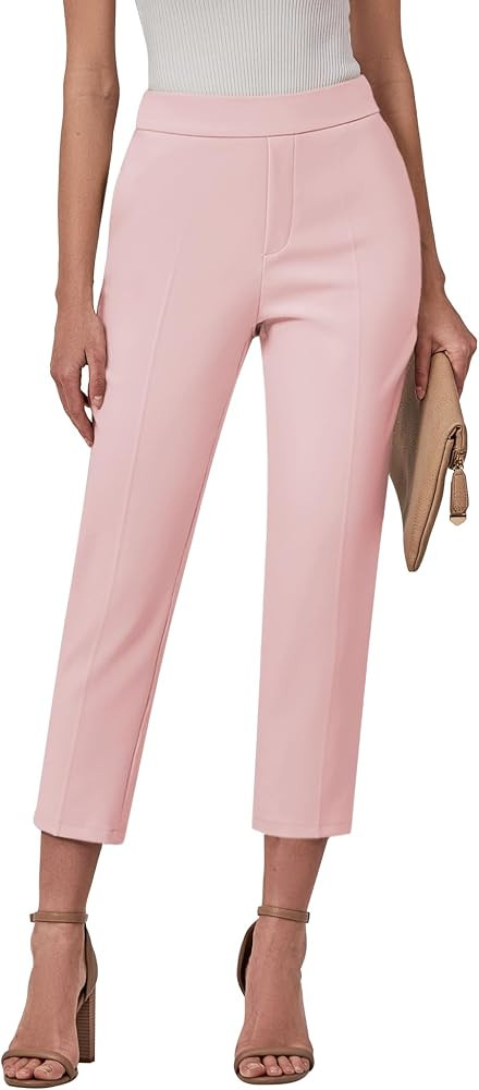GRAPENT Capri Pants for Women High Waisted Pull On Dress Pants Slim Straight Leg Stretchy Waist C... | Amazon (US)