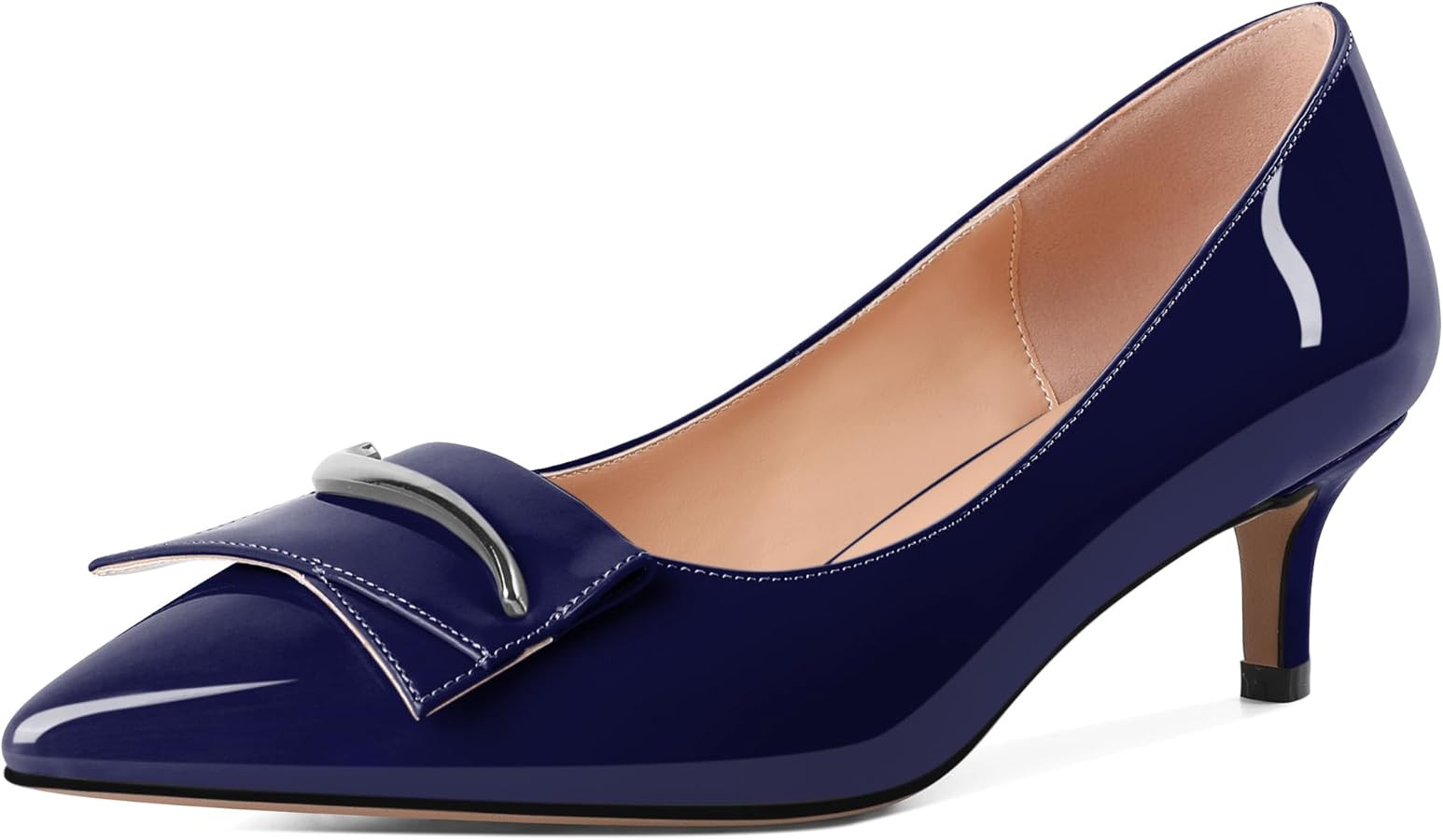 Women's Low Kitten Heels Closed Pointey Toe Pumps Low Stiletto Heels Slip-on Buckle Pumps Wedding... | Amazon (US)