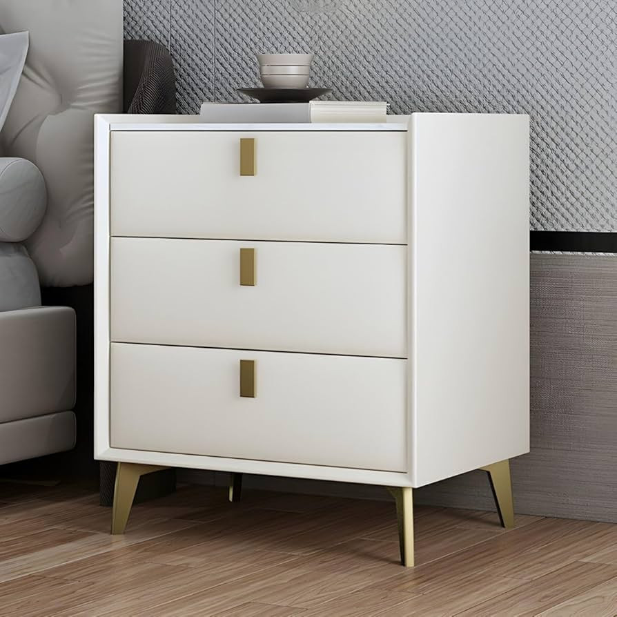 RUNNUP Glam Nightstand Modern Bedside Table with 3 Drawers and Stone Countertop 18" L Practical E... | Amazon (US)
