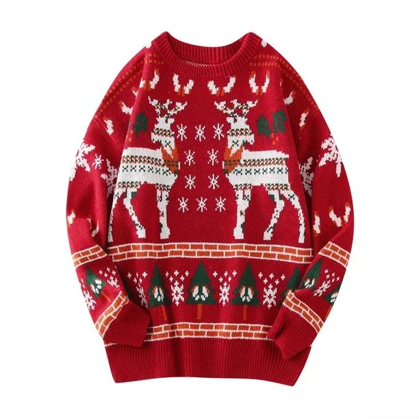 YUEHAO Winter Coats For Men Men's Casual Christmas Deer Print Sweater Long Sleeve Round Neck Swea... | Walmart (US)
