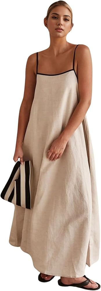 CHARTOU Women Summer Spaghetti Straps Linen Sleeveless Maxi Long Flowy Dress | Amazon (US)