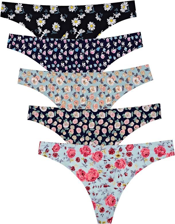 VOENXE Seamless Thongs for Women No Show Thong Underwear Women 5-10 Pack | Amazon (US)