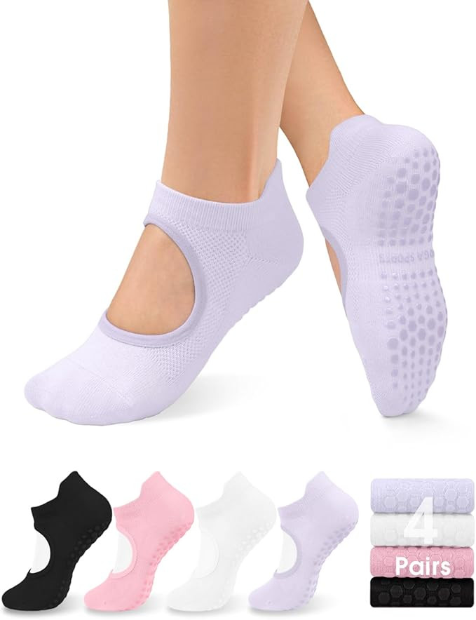 yeuG Grip Pilates Socks for Women Yoga Socks with Grips Open Top Non Slip Grippy Socks for Barre,... | Amazon (US)