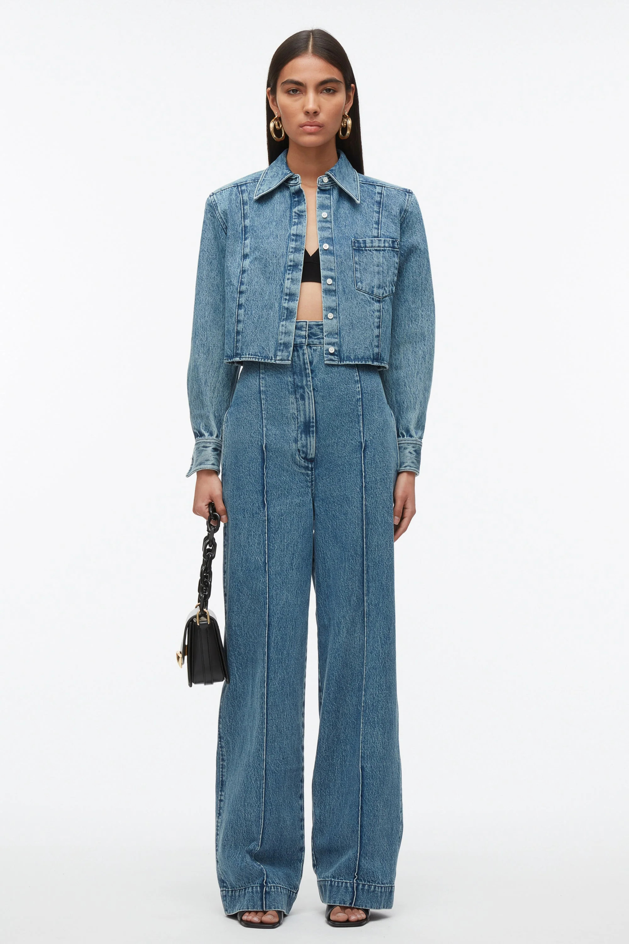 Denim Cropped Shirt with Shoulder Pads | 3.1 Phillip Lim