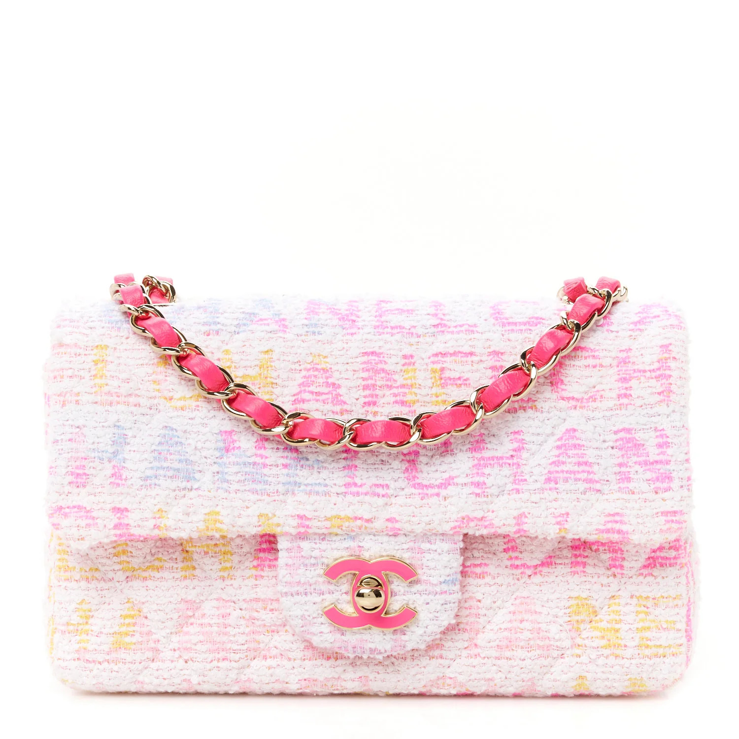 Tweed Quilted Mini Rectangular Flap Pink Multicolor | FASHIONPHILE (US)