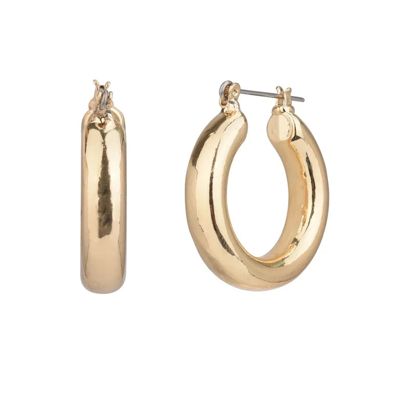 Time and Tru Adult Women's Gold Tone Medium Wide Metal Hoop Earring | Walmart (US)