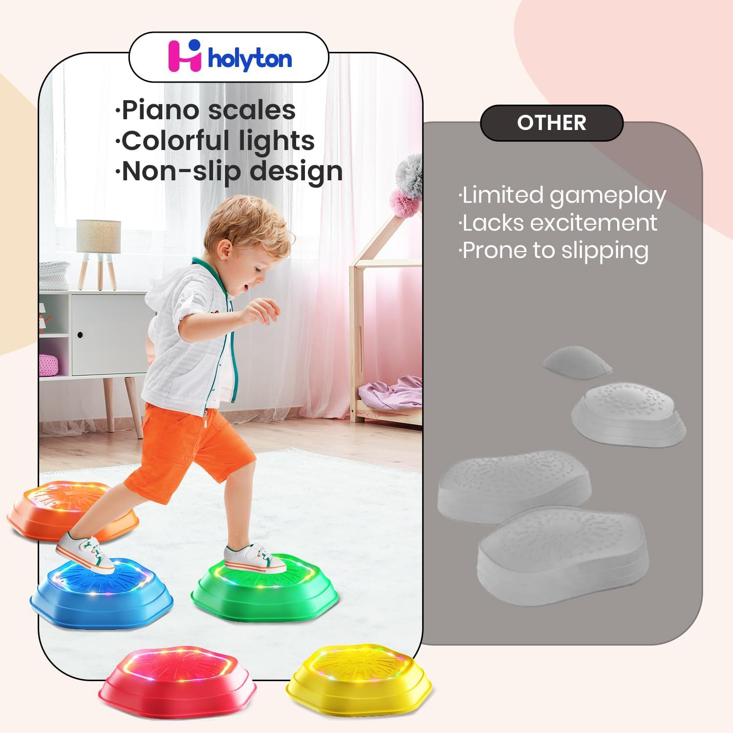 Holyton Upgraded Music Light-Up Stepping Stones for Kids, 5-Pack Sensory Balance Toys with Batter... | Amazon (US)
