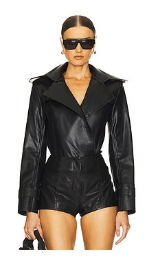 Norma Kamali Double Breasted Trench Bodysuit in Black from Revolve.com | Revolve Clothing (Global)