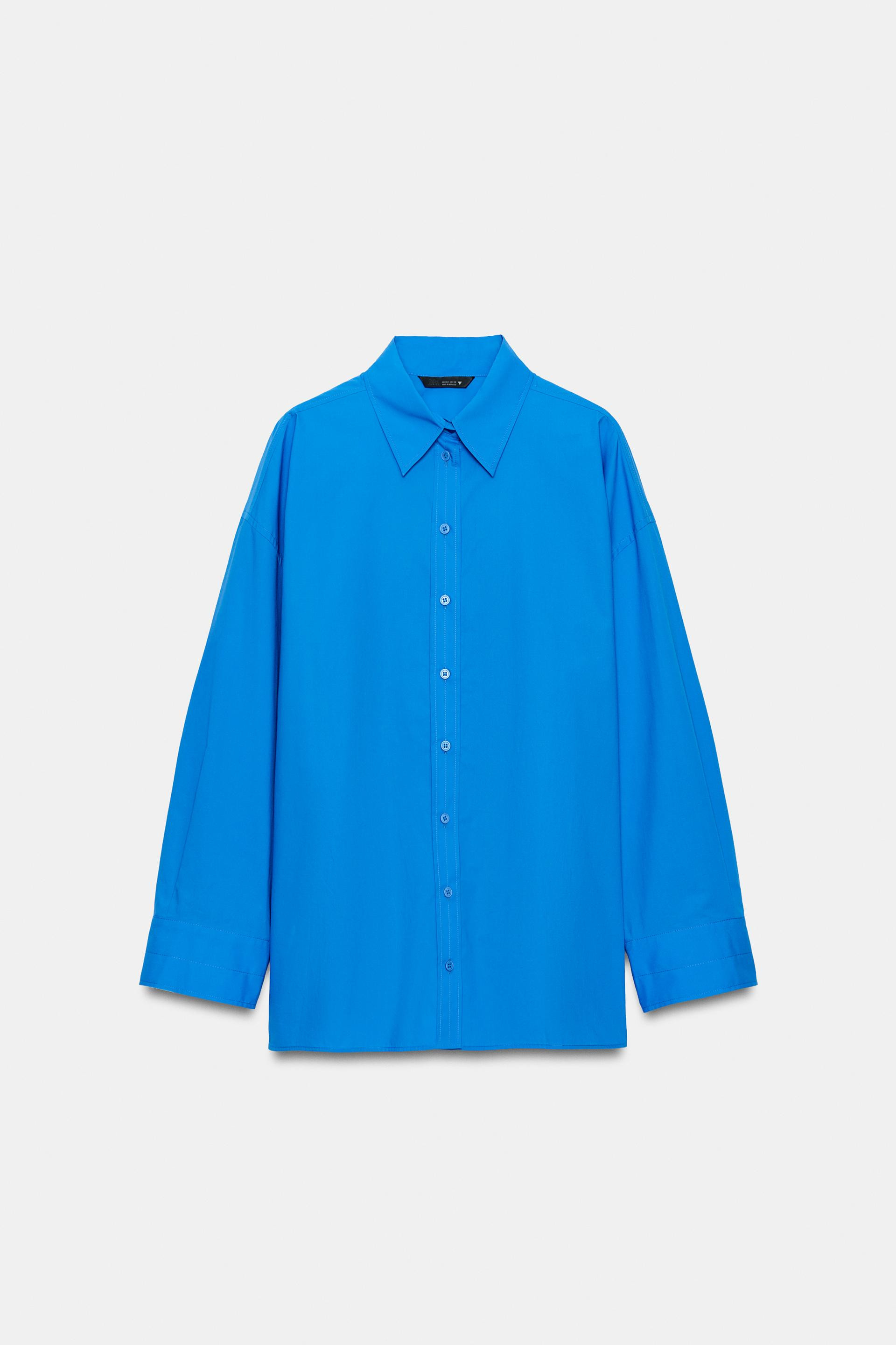 Zara - Oversized Poplin Shirt - Electric Blue - L - Woman | Zara US