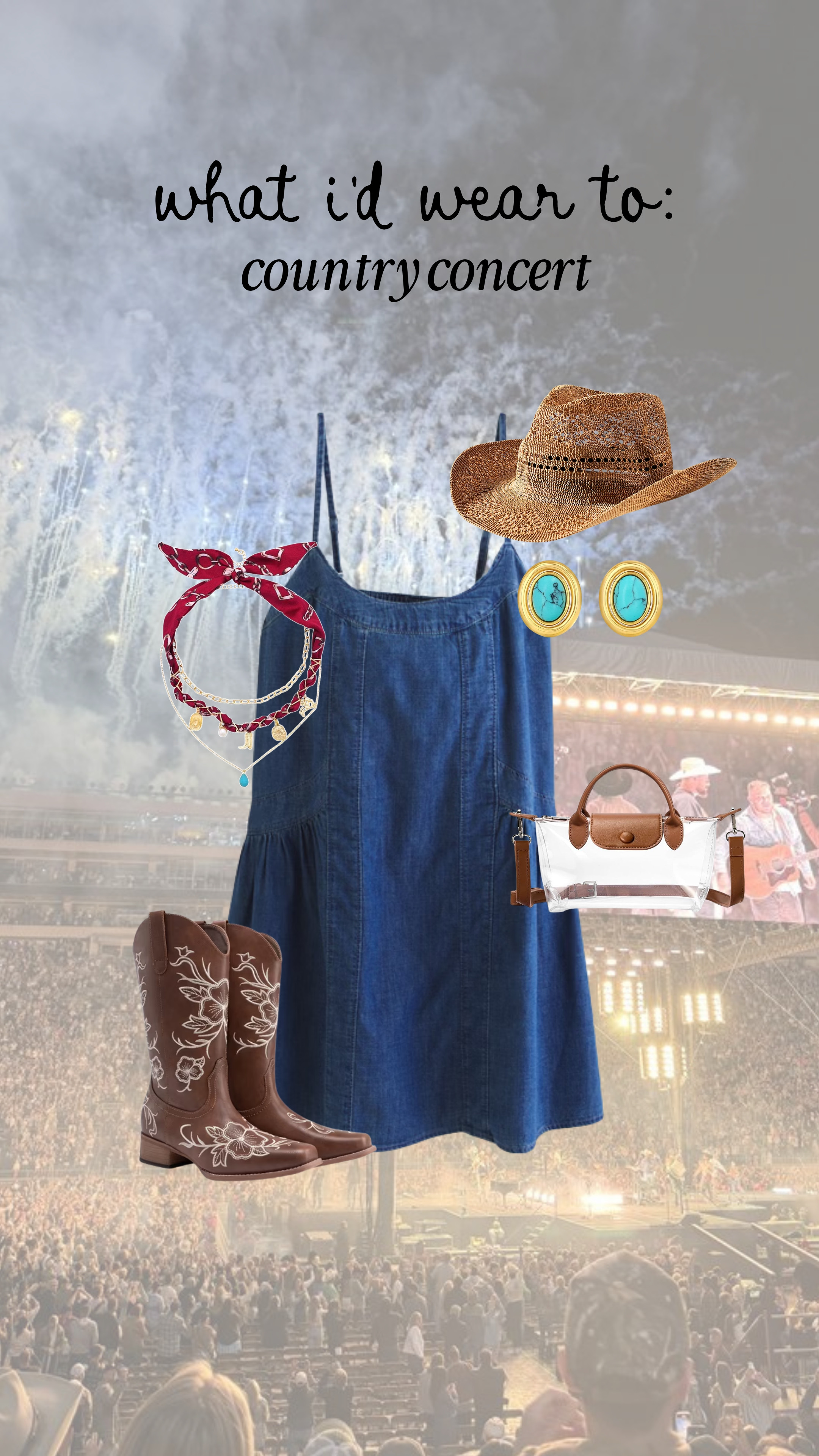 what I would wear to a country concert! I'm loving the bandana necklace for the perfect western touch.

western outfit, anti-pooch dress, concert outfit 

 #LTKgrwm #LTKootd #LTKMidsize