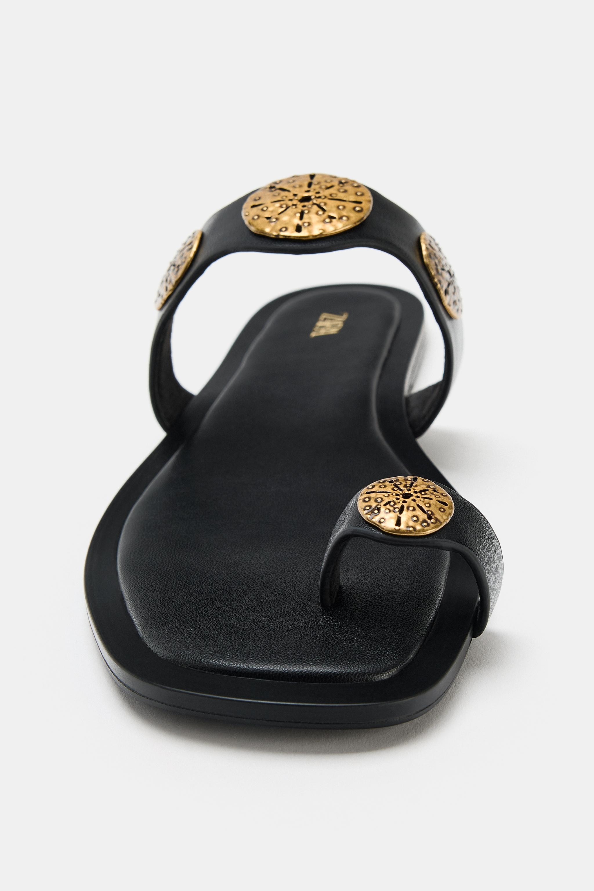 FLAT SANDALS WITH METALLIC DETAILS | Zara US