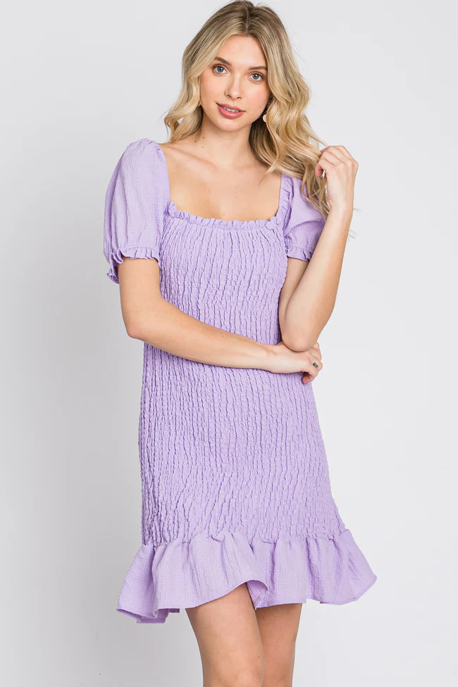 Lavender Smocked Puff Sleeve Dress | PinkBlush Maternity