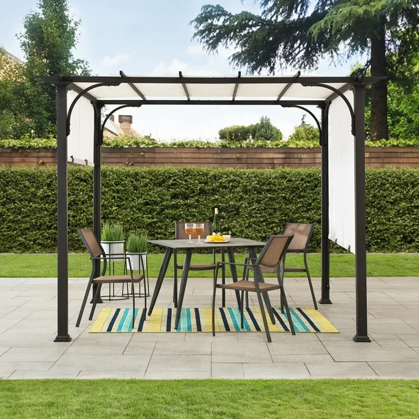 Sunjoy Lewis 8 ft. x 9 ft. Black Steel Classic Pergola with Adjustable White Shade | Walmart (US)