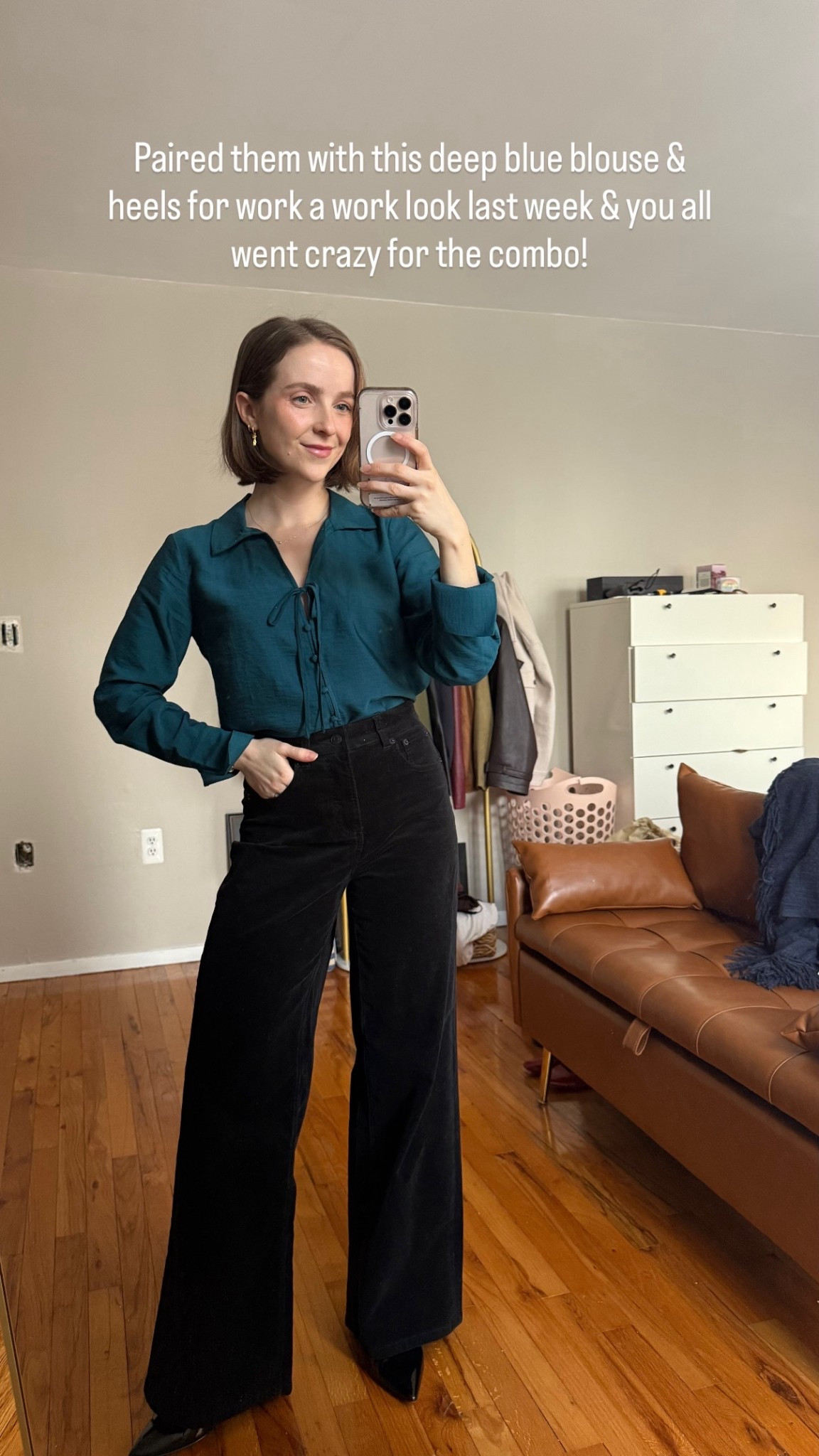 The prettiest deep blue blouse 40% off wearing xs & corduroy pant combo for a work look. 
TWOSCOOPSXSPANX for extra 15% off & free shipping wearing small petite 


#LTKPetite #LTKSaleAlert #LTKWorkwear