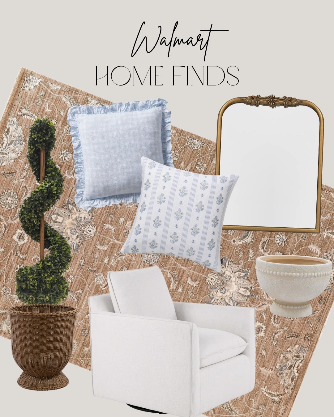 Walmart home finds with the prettiest soft blue and warm neutral vibe.
These pieces feel cozy, classic, and way more expensive than they are. Loving the woven textures, vintage style mirror, soft blue pillows, and that swivel chair.

Perfect for a living room refresh, bedroom corner, or spring home styling. Everything is affordable and easy to mix with neutral decor.

Tap to shop all the finds before they sell out.

#walmartfinds #ltkhome #neutralhome #cozyhome #walmarthome #springhomedecor #affordablehome #homefinds 

#LTKSaleAlert #LTKSeasonal #LTKHome