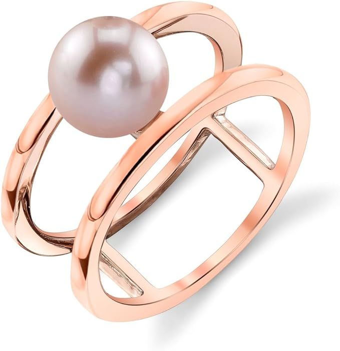 The Pearl Source 7-8mm Genuine Pink Freshwater Cultured Pearl Rose Gold Ora Ring for Women | Amazon (US)