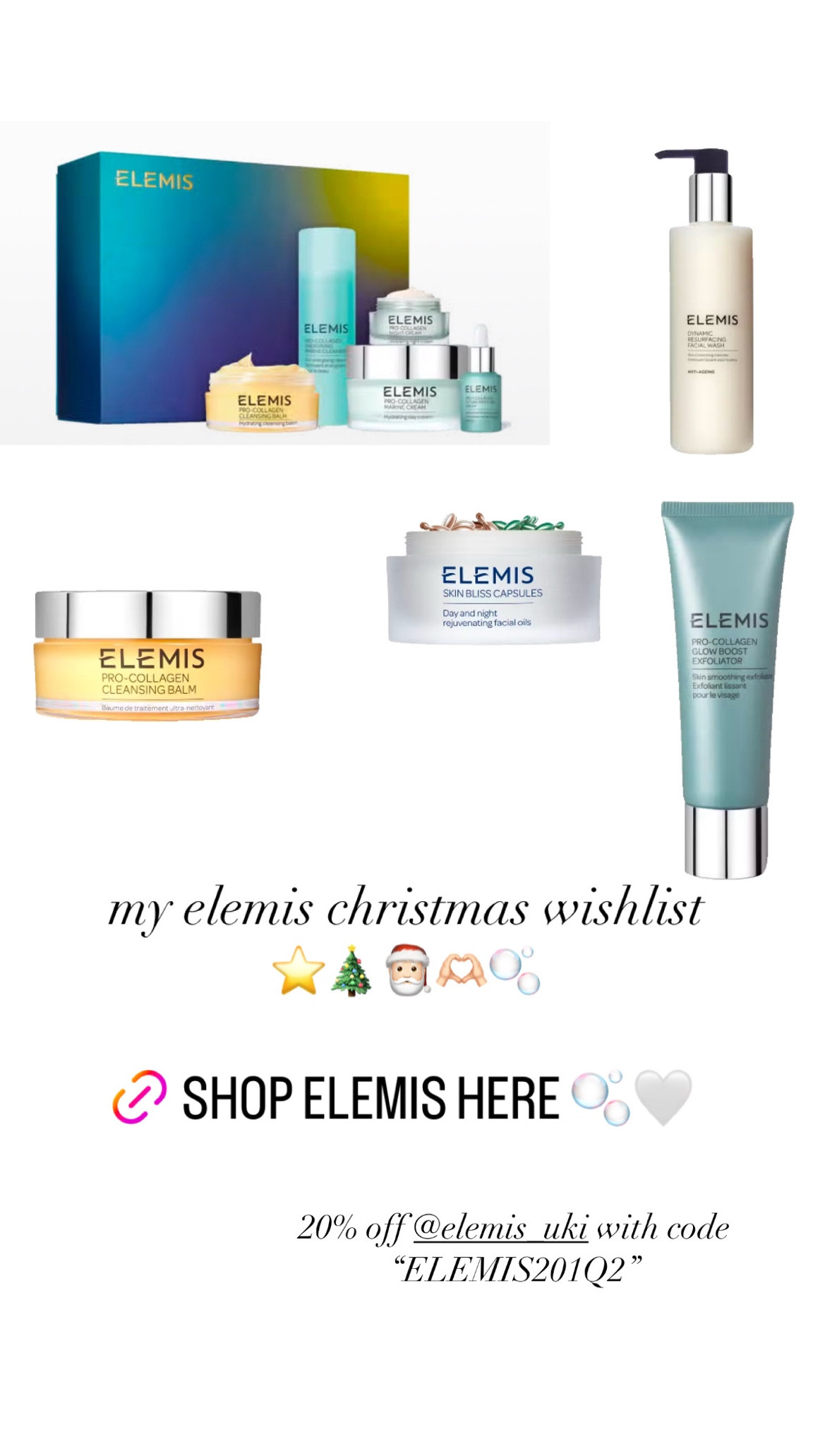 my elemis christmas wishlist 🎅🏻💌🎄🤭

im a recent lover of elemis and i’ve gotten to try some great products after joining their ambassador program so here’s my wishlist/gift guide for more products i want to try!! 

get 20% off with my code “ELEMIS201Q2”

#elemisskinsider #elemis #giftguide #wishlist #christmaswishlist #beautyproducts #skincare 

#LTKeurope #LTKbeauty #LTKskincare