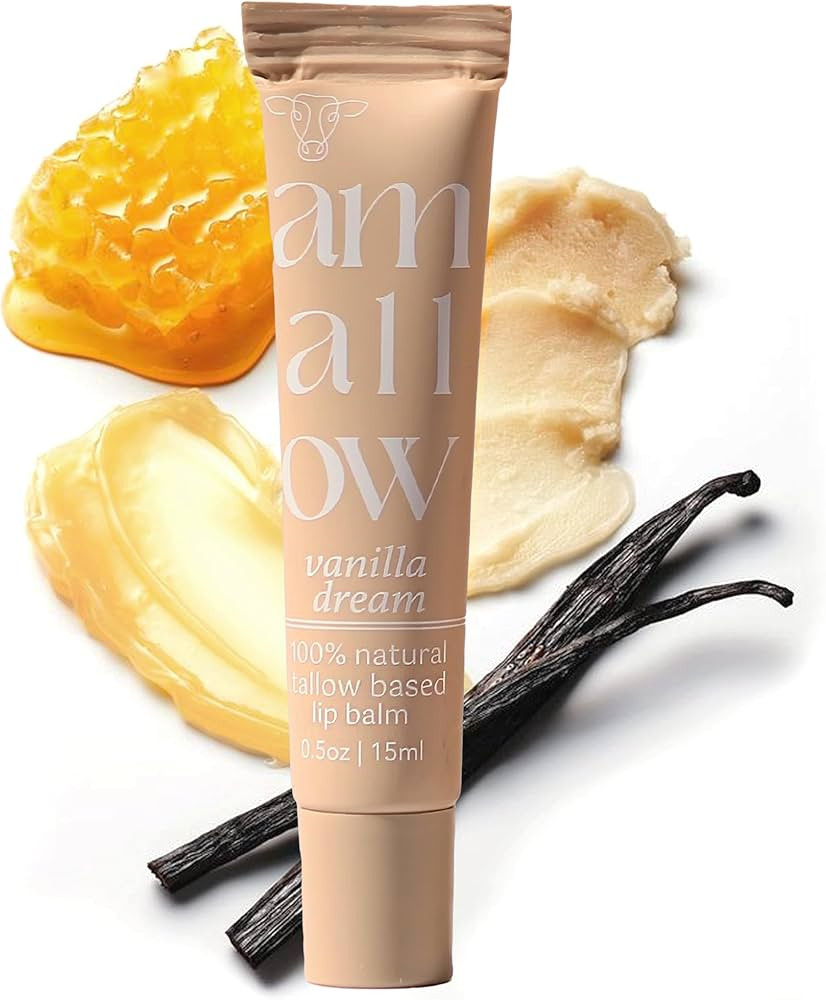 All Natural Tallow Lip Balm Squeezable Tube - Grass Fed/Finished Beef Tallow + Organic Beeswax & ... | Amazon (US)